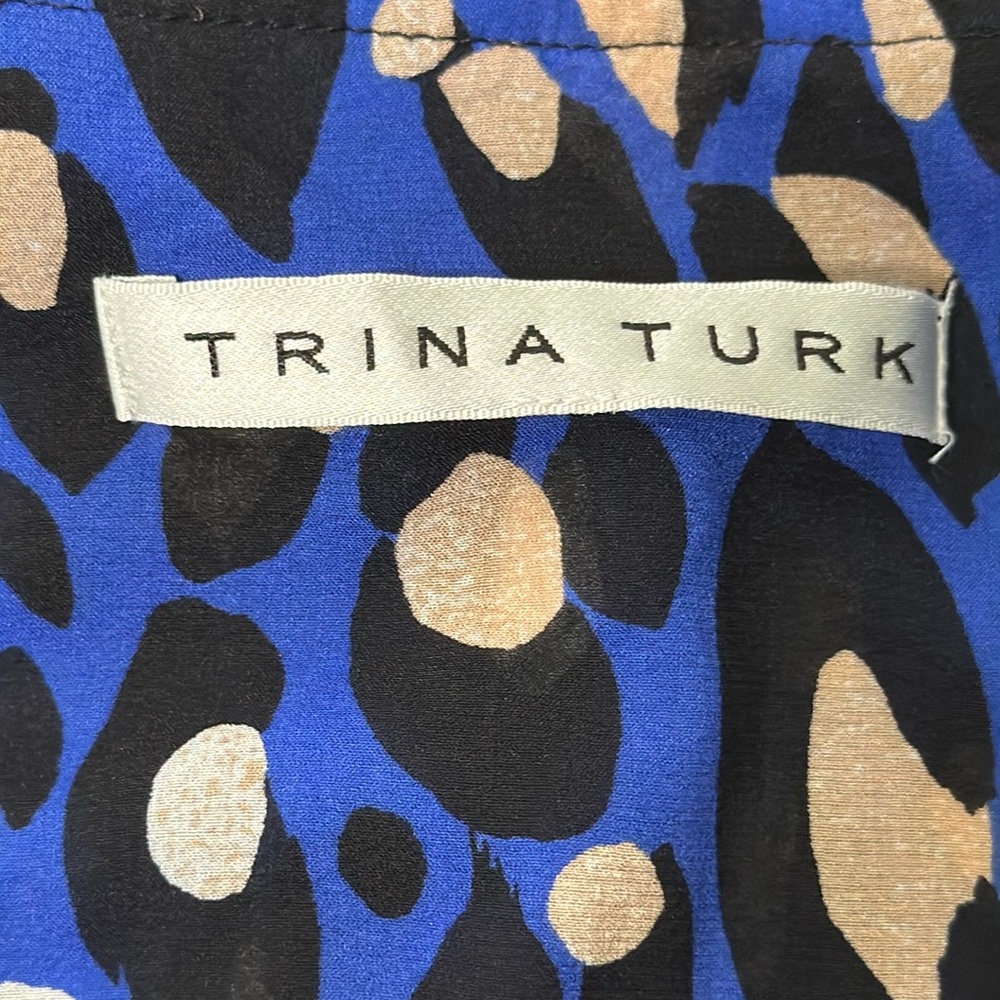 Trina Turk Blue Leopard Print Blouse Size Small - Picture 7 of 9